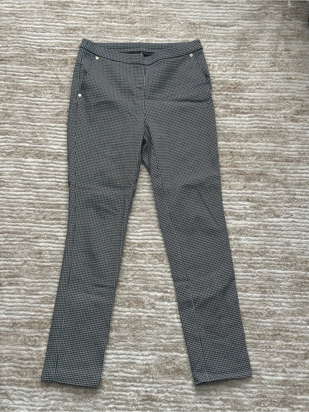 Anne Klein Black and White Micro-Check Skinny Pants